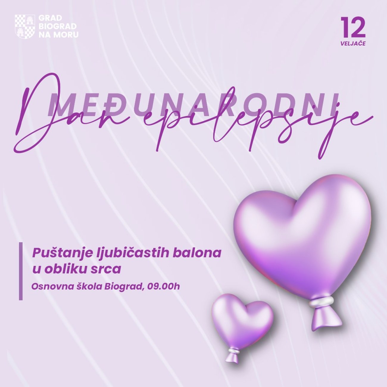 Puštanje ljubičastih balona u obliku srca povodom Međunarodnog dana epilepsije 12. veljače