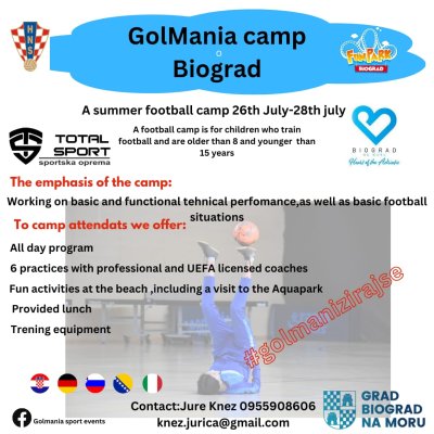 GolMania ljetni nogometni kamp Biograd od 26.7. - 28.7.2024.
